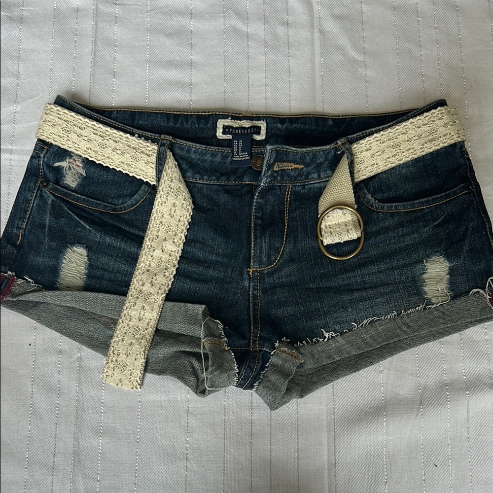 Denim Shorts with Lace Belt